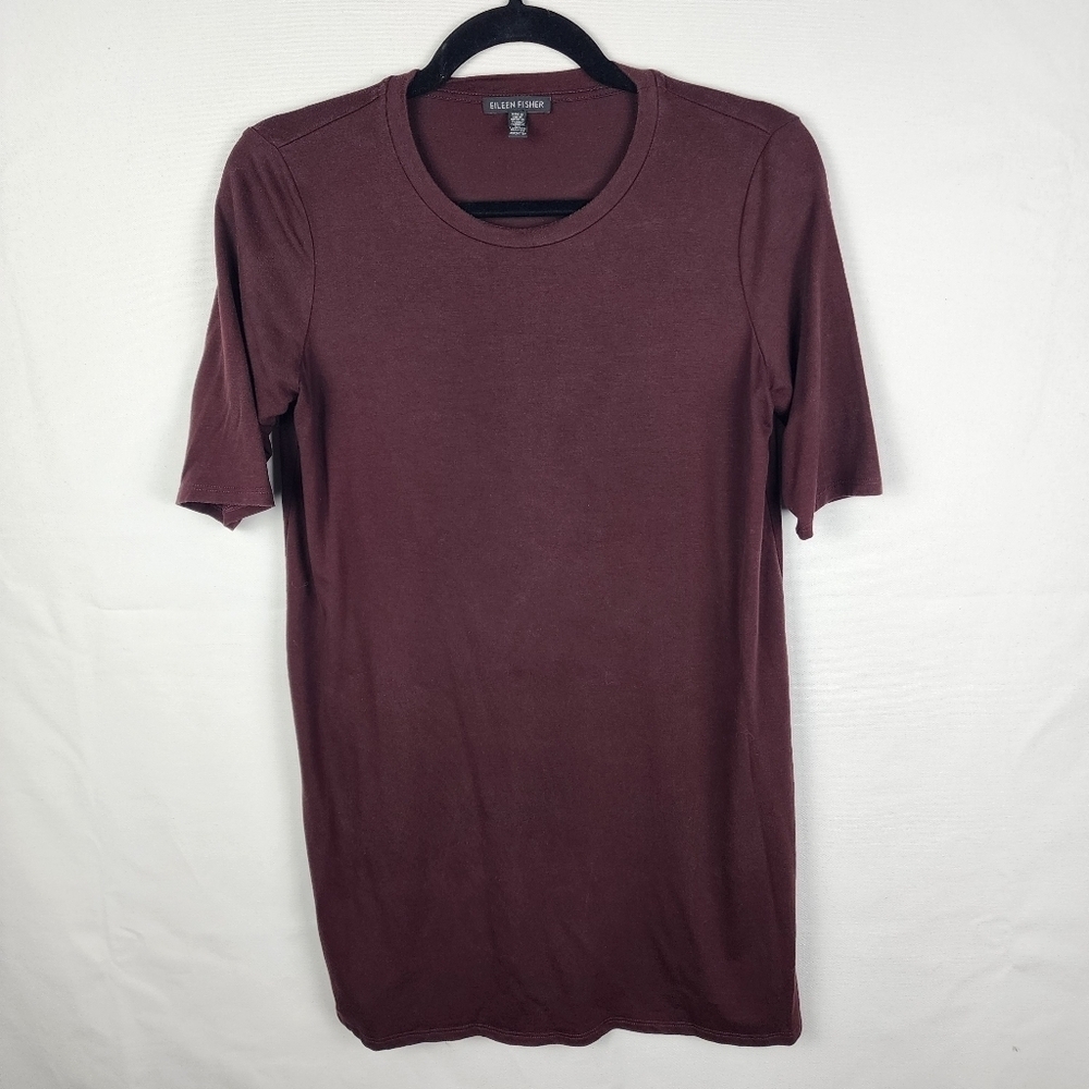 Eileen Fisher‎ Dark Maroon Tunic With Side Slits Size XXSmall Minimalist Basic